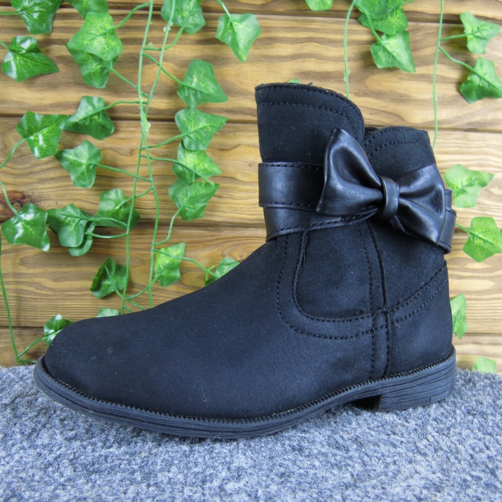 UGG Joanie Bow Kids' Black Faux Suede Ankle Boots with Bow Detail Size 12
